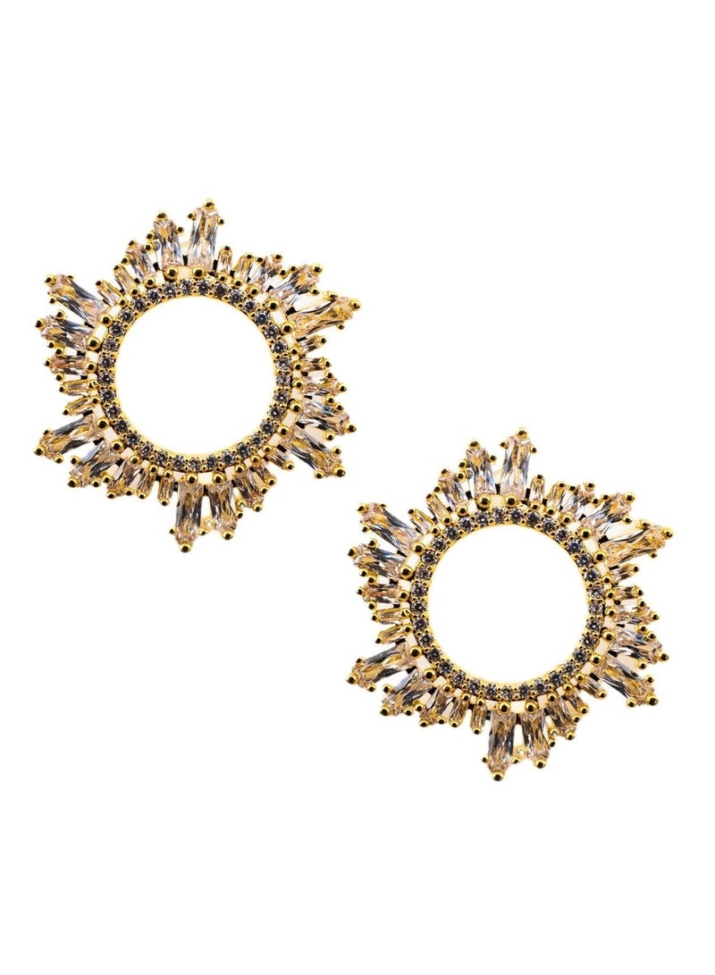 1une 14K Golden Earrings ''ABUNDANCE' Stainless Steel, Zirconia Stones - Image 5